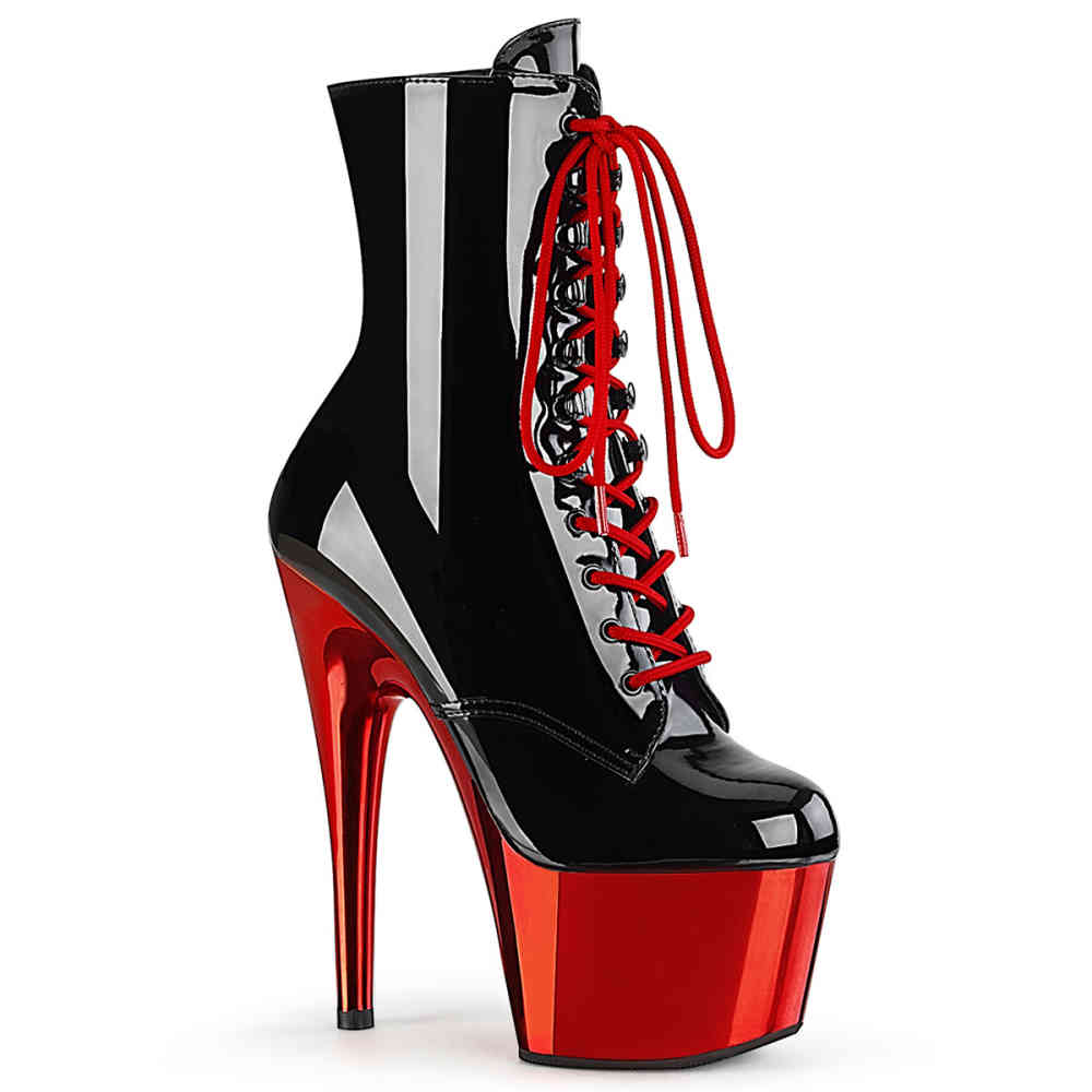 Pleaser - ADORE-1020 Plateau Laarzen, Paaldans schoenen - Paaldans schoenen - Zwart/Rood